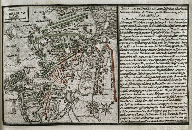 Seven Years War (1756-1763): Third Silesian War - map of the Battle of Breslau, 1757 (1765). Creator: Jean de Beaurain.