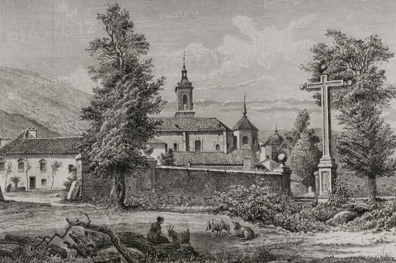 Exterior view of the Charterhouse of El Paular, Rascafría, Spain, 1878. Creator: Enrique Alba.