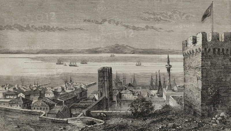 Fortress and port on the Dardanelles Strait, Gallipoli, Turkey, 1878. Creator: Enrique Alba.