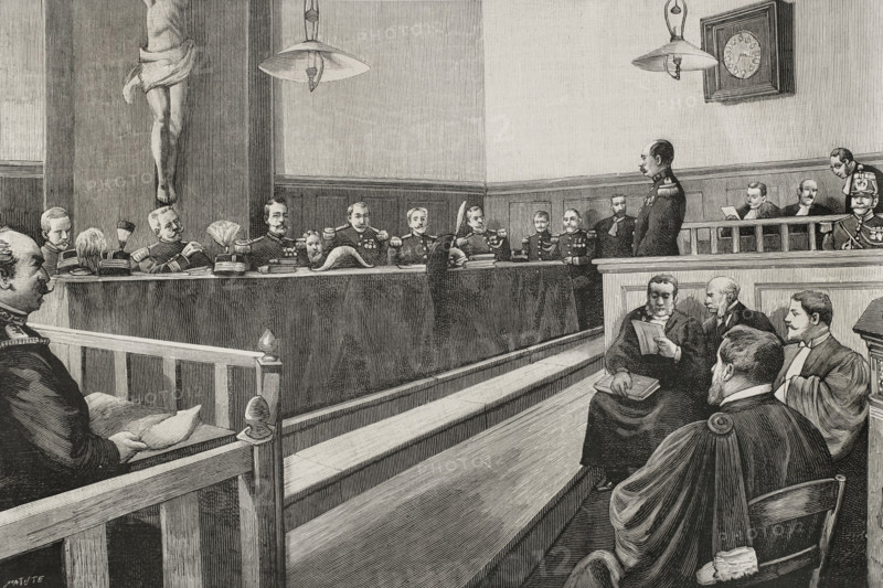 Ferdinand Walsin Esterhazy is tried before a military court, 10 January 1898.  Creator: Benigno Matute Parga.