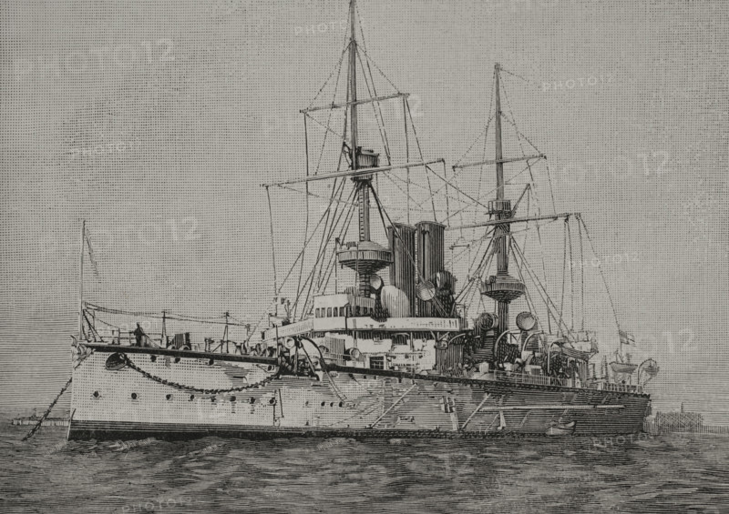 HMS Centurion (1892), Centurion-class battleship, Royal Navy, 1898. Creator: Sampietro.