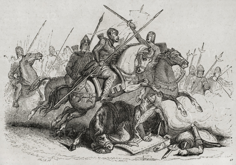 Death of Visigothic king Theodoric I during the battle of the Catalaunian Plains in 451 AD, (1852). Creator: José Vallejo.