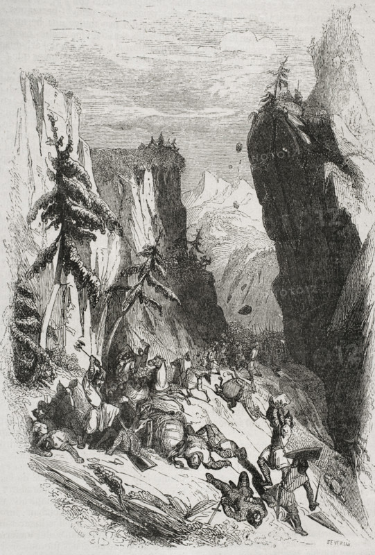 Battle of Roncevaux Pass, Iberian Peninsula, August 15, 778, (1852).  Creator: José Severini.