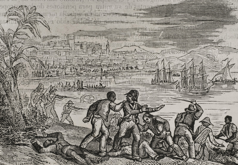 Attack on Puerto Rico, Anglo-Spanish War, 1797, (1851).   Creator: Villegas.