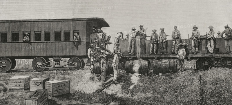 Cuban War of Independence: Distribution of rations, Cuba, 1898.  Creator: Unknown.