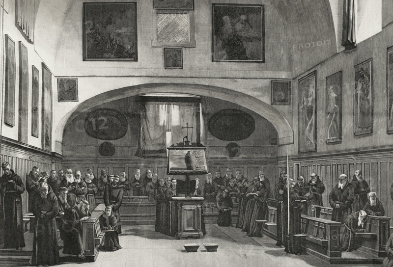 Capuchins in the choir singing vespers, 1898. Creator: Unknown.