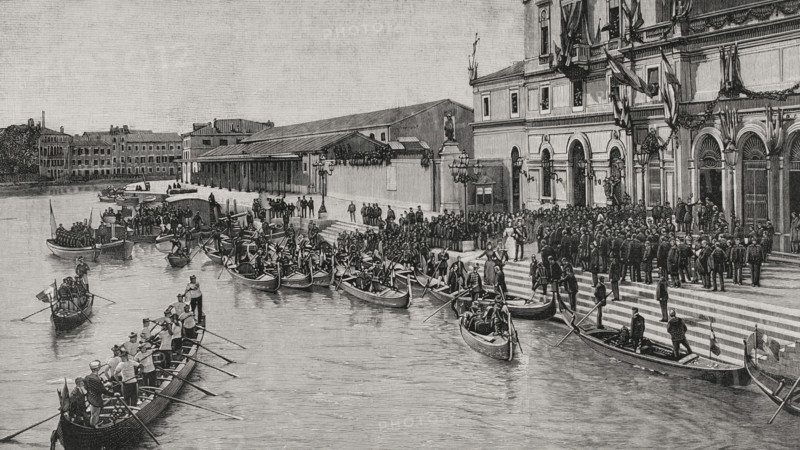 Journey of the emperors of Germany to the Holy Land: Arrival at Venice, Italy, October 13, 1898.  Creator: Unknown.