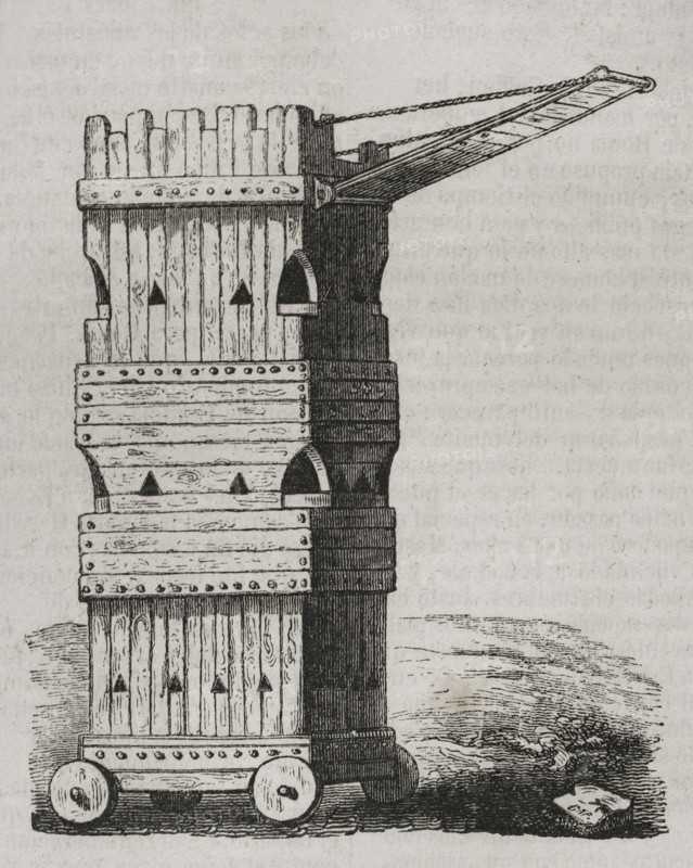 Siege tower or breaching tower - siege engine, 1852.  Creator: Unknown.