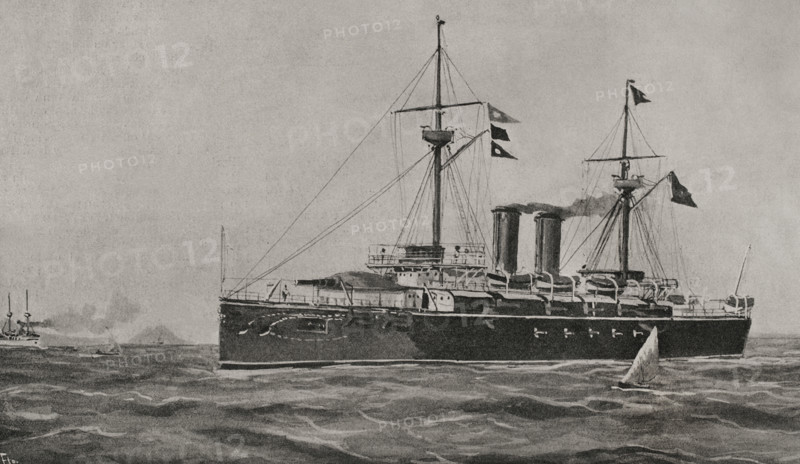 The battleship cruiser "Vizcaya" on its way to New York, 1898.  Creator: Enrique Laporta Valor.
