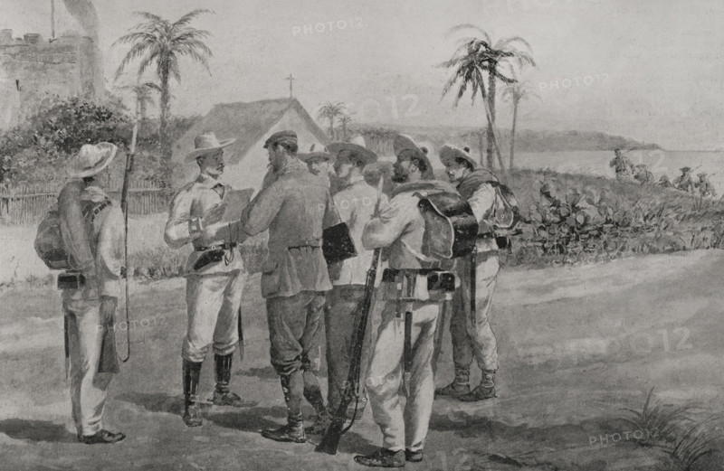 Spanish-American War (1898): arrest of two correspondents of the US newspaper "World", 1898.  Creator: Enrique Laporta Valor.