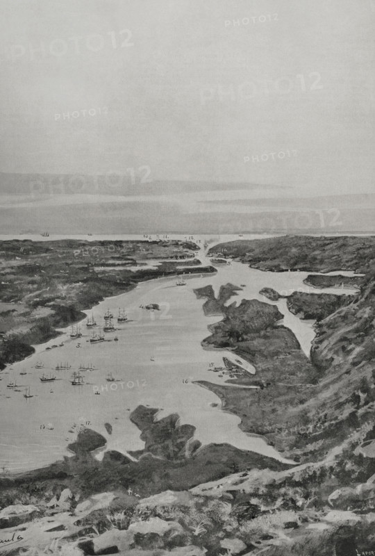 Spanish-American War (1898): entrance and bay of Santiago de Cuba, Cuba, 1898.  Creator: Enrique Laporta Valor.