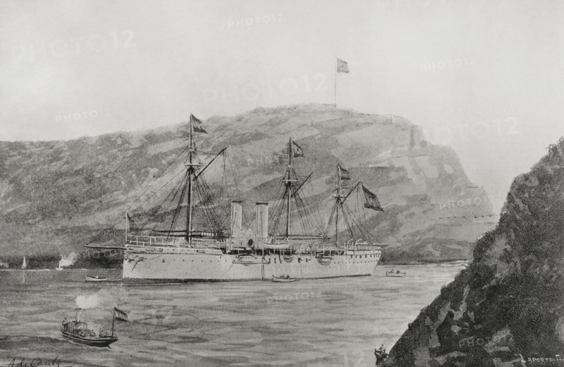 Spanish-American War (1898): Spanish cruiser "Reina Mercedes", 1898.  Creator: Enrique Laporta Valor.