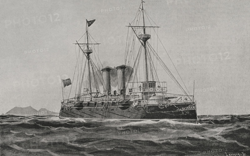 Spanish-American War (1898): Battleship cruiser "Infanta María Teresa", Spanish navy, 1898. Creator: Enrique Laporta Valor.