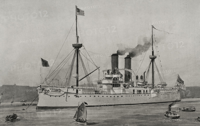 Spanish-American War:US battleship "Maine" anchored in the harbour of Havana, Cuba, 1898.  Creator: Enrique Laporta Valor.