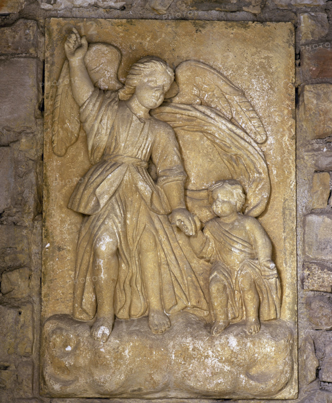 Guardian Angel with child, Ermita del Angel Custodio, Avellaneda, Sopuerta Valley, Spain, 2008.  Creator: LTL.