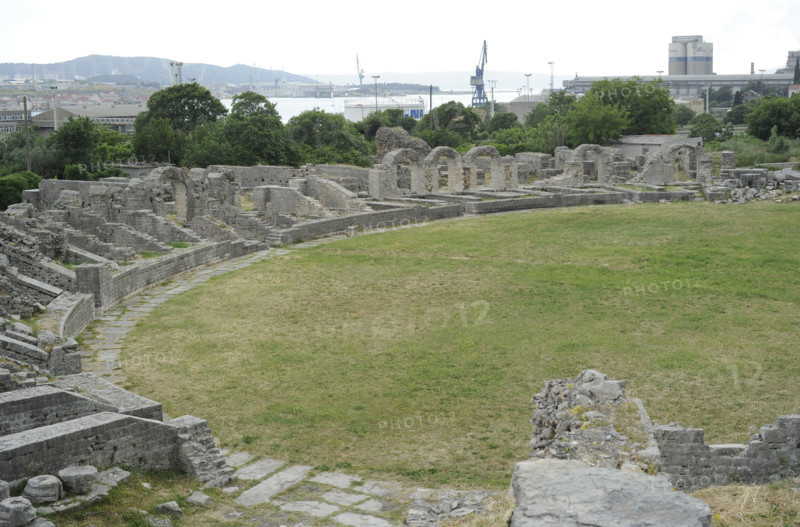 Partial view of the amphitheater ruins, ancient city of Salona, Solin, Croatia, 2018.  Creator: Unknown.