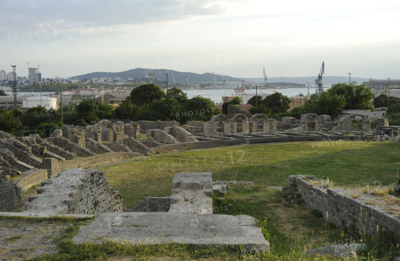 Partial view of the amphitheater ruins, ancient city of Salona, Solin, Croatia, 2018.  Creator: Unknown.