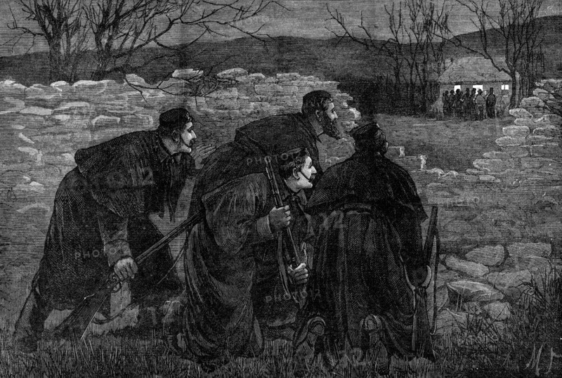 The State of Ireland: "Captain Moonlight" surprised by a police patrol, 1881. Creator: Unknown.