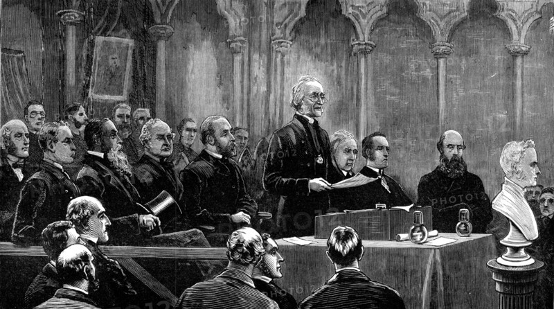 Dean Stanley Memorial Meeting in the Chapter House, Westminster Abbey, 1881. Creator: Unknown.