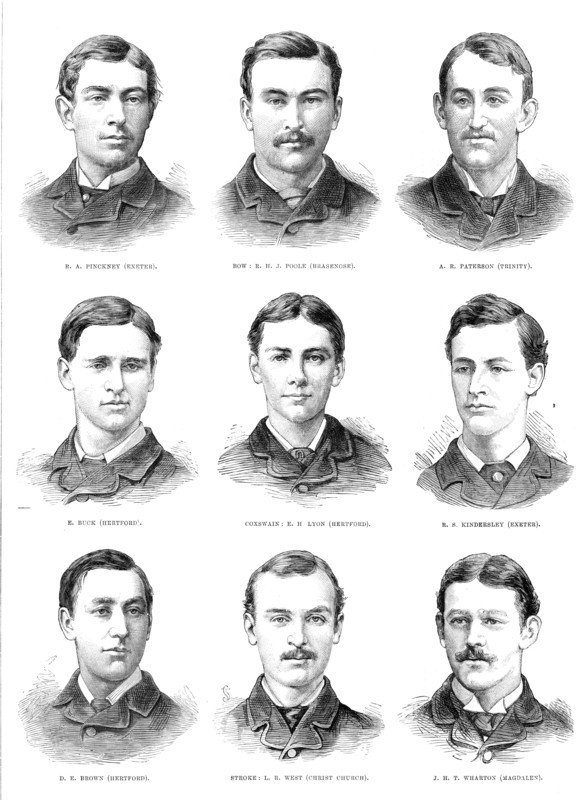 The Universities' Boat-Race: the Oxford crew, 1881.  Creator: Unknown.