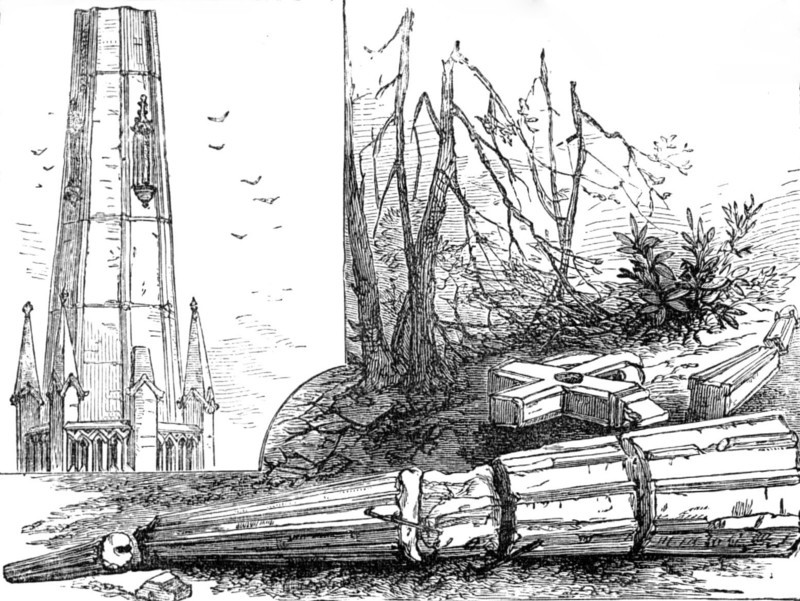 The Great Storm of Wind on Friday week: spire of St. Michael's Church, Blackheath, blown down, 1881. Creator: Unknown.