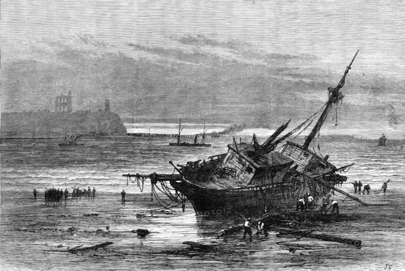 The Late Destructive Gale of Wind: sketch at the mouth of the Tyne - wreck of the Atlantic, 1881. Creator: Unknown.