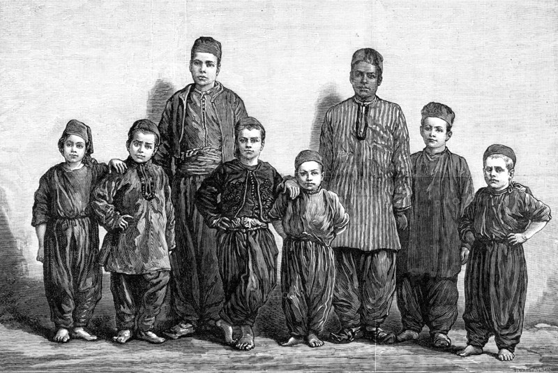 English acrobat boys detained by an Arab company in Constantinople, 1881. Creator: R&E Taylor.