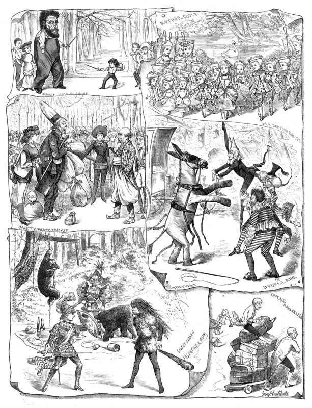 Scenes from the pantomimes, 1881. Creators: Unknown, George Cruikshank.
