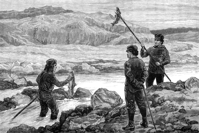 The American Franklin Search Expedition - on the Salmon Creek, 1881. Creator: Frank Dadd.