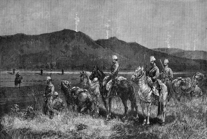 The French Expedition to Tunis: outpost of Chasseurs d'Afrique watching the signal fires..., 1881. Creator: Unknown.
