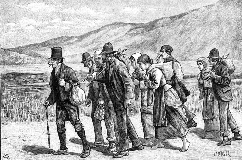 Irish harvesters on their way to England, 1881. Creator: W. Q..