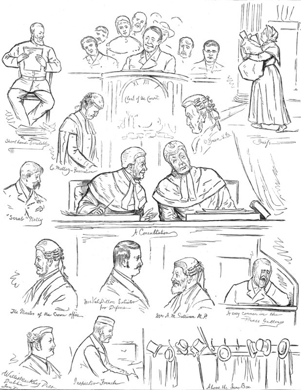 Sketches at the Land League Trials in Dublin, 1881. Creator: Wallis Mackay.