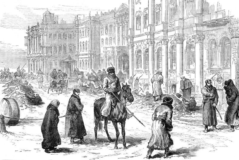 The Conspiracies in St. Petersburg: searching for mines in front of the Winter Palace, 1881. Creator: Unknown.