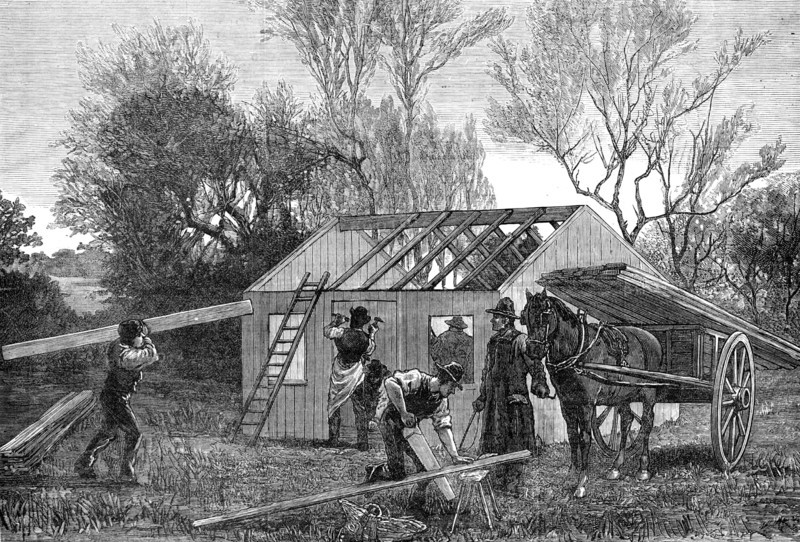 Sketches in Ireland: building a Land-League hut for evicted tenants, Hacketstown, Co. Carlow, 1881. Creator: Unknown.