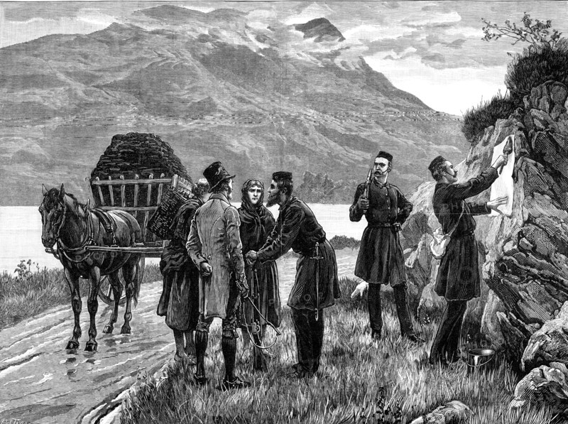 The State of Ireland: posting the government proclamation in Connemara, 1881. Creator: R&E Taylor.