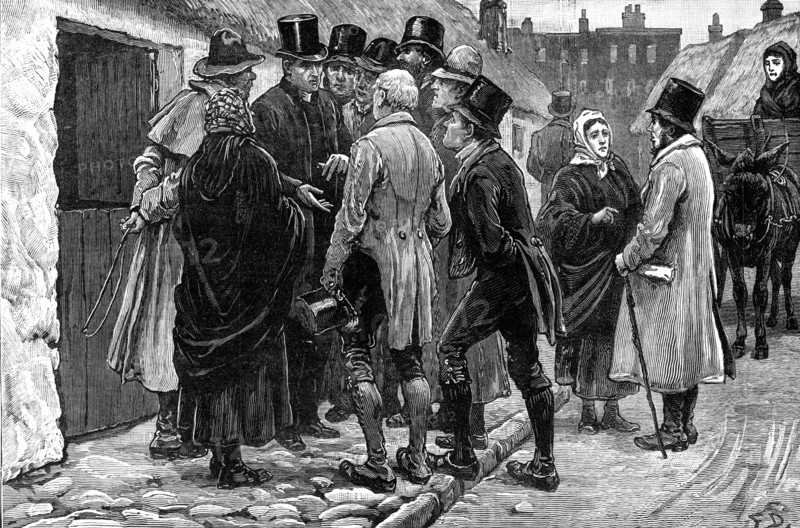 Opening of the new Irish Land Court in Connaught: consulting the priest...at Claremorris, 1881. Creator: Unknown.