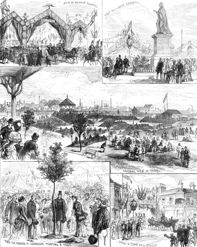 The Duke and Duchess of Connaught opening the People's Park at Great Grimsby, 1883. Creator: Unknown.