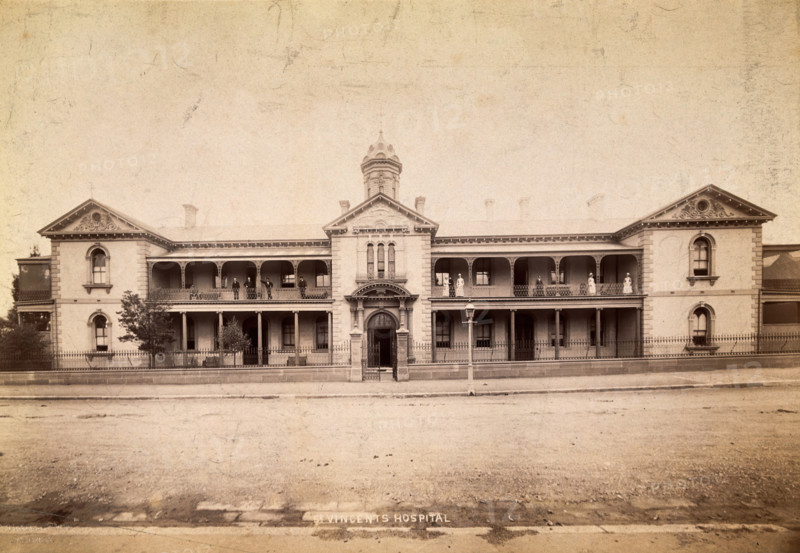 Saint Vincent's Hospital, Sydney: exterior, [between 1880 and 1889?]. Creator: Charles Bayliss.