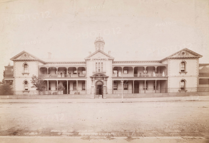 Saint Vincent's Hospital, Sydney: exterior, [between 1880 and 1889?]. Creator: Charles Bayliss.