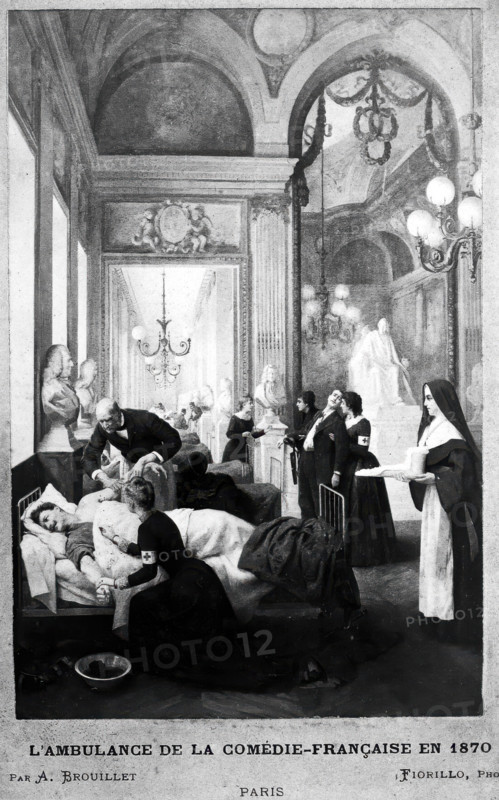 Comédie-Française, Paris: a corridor used as a hospital in the Franco-Prussian War showing..., 1870. Creator: Luigi Fiorillo.