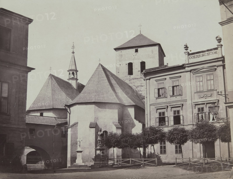 Three buildings erected very close to each other, Rothenburg Ob Der Tauber [?], 1890-1900.  Creator: Unknown.