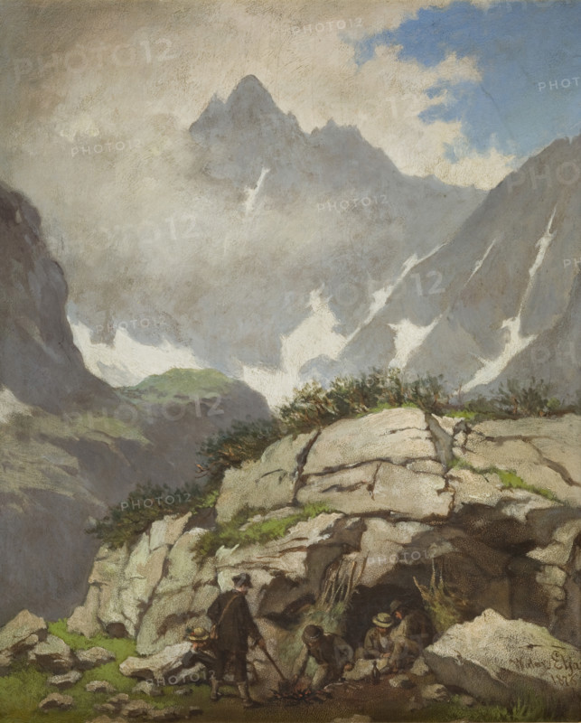 Rock Refuge of Reverend Stolarczyk in the Tatra Mountains, 1876. Creator: Walery Eljasz Radzikowski.