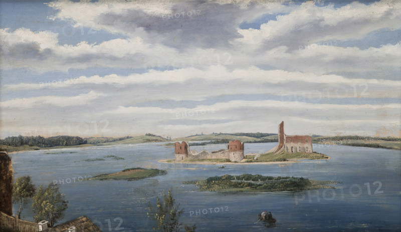 Ruins of the Castle on the Trakai Lake (Lake Galve), 1853. Creator: Wincenty Dmochowski.