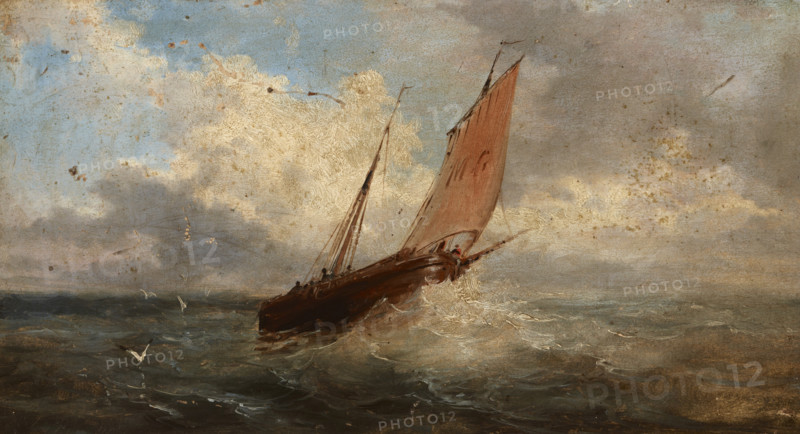 View of the Sea-Boat at the Sea, c1850. Creator: Jules Coignet.