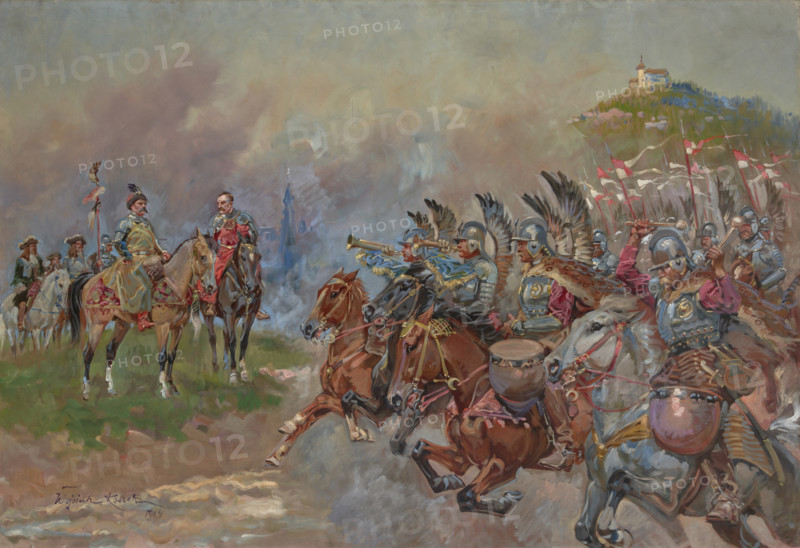 Polish Hussars Parading in Front of King John III Sobieski, 1924. Creator: Wojciech Kossak.