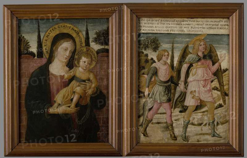 Madonna and Child (Obverse) and Tobias with Archangel Raphael (Reverse), c1460. Creator: Benozzo Gozzoli.