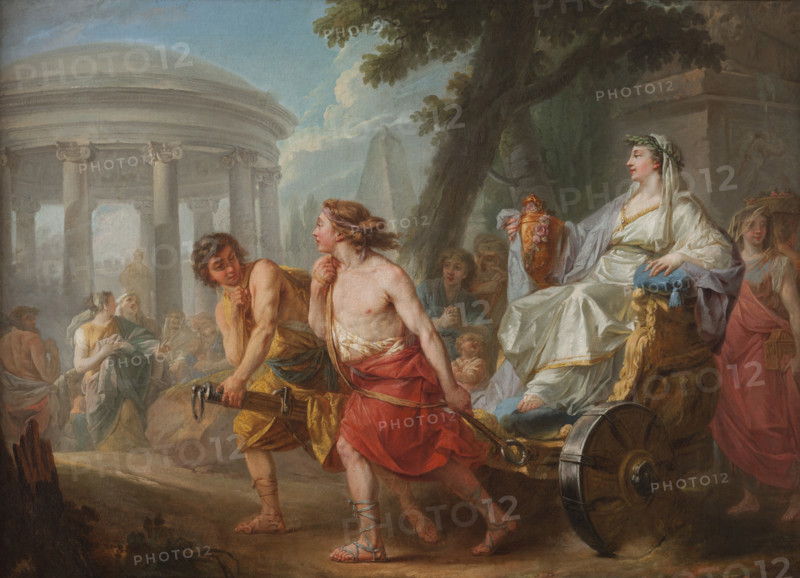 Cleobis and Biton with Cydippe in the Front of Hera Temple, 1764. Creator: Jean Bardin.
