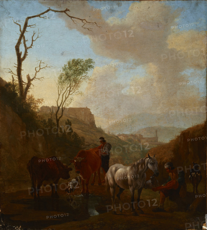 Landscape with Shepherds and Cattle at the Watering Place, 1st half of 18th century. Creator: Unknown.