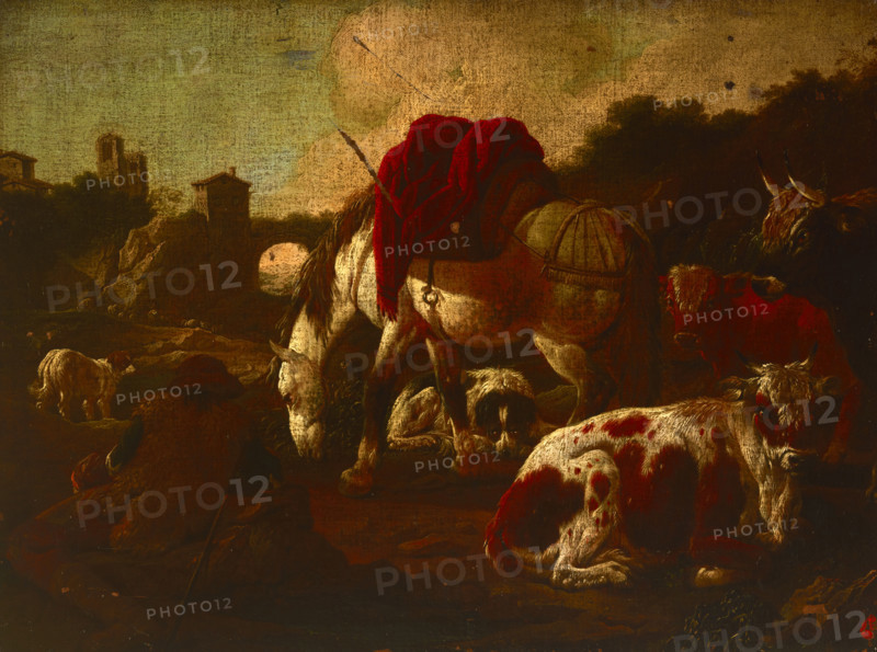 Saddled Horse and Cattle, 18th century. Creator: Unknown.