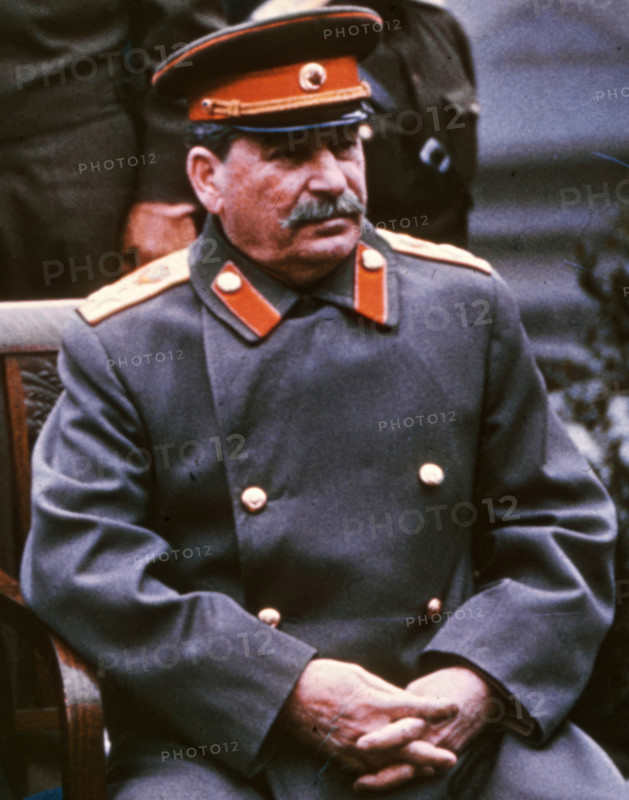 Stalin, Yalta Conference, February, 1945. This Kodak Kodachrome photograph was not colorized. Creators: Central Office of Information, Unknown.